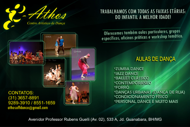 Flyer de aulas de dança do Athos Centro Artístico de Dança