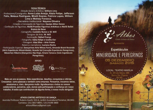 Programa do espetáculo Mineiridade e Peregrinos do Athos Centro Artístico de Dança