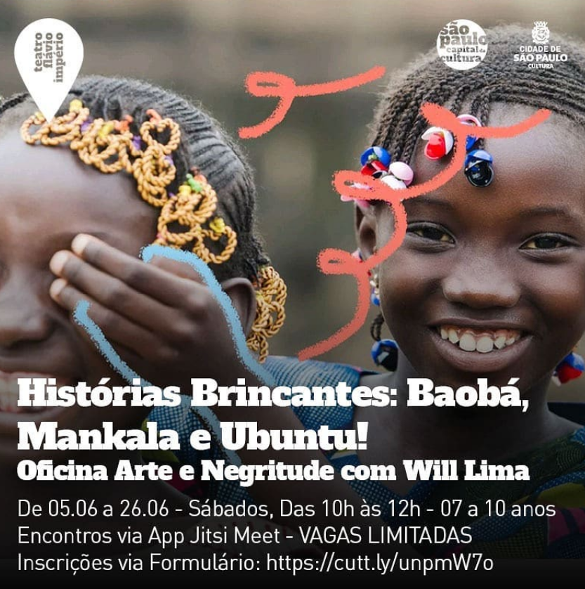 Crianças na oficina Histórias Brincantes: Baobá, Mankala e Ubuntu