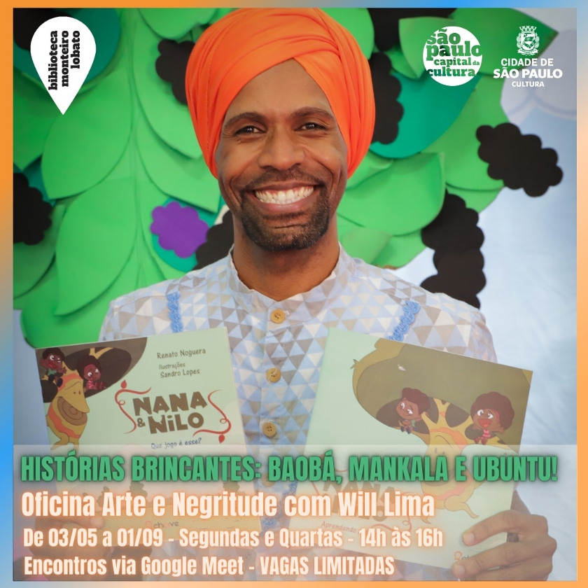 Will Lima na oficina Histórias Brincantes: Baobá, Mankala e Ubuntu