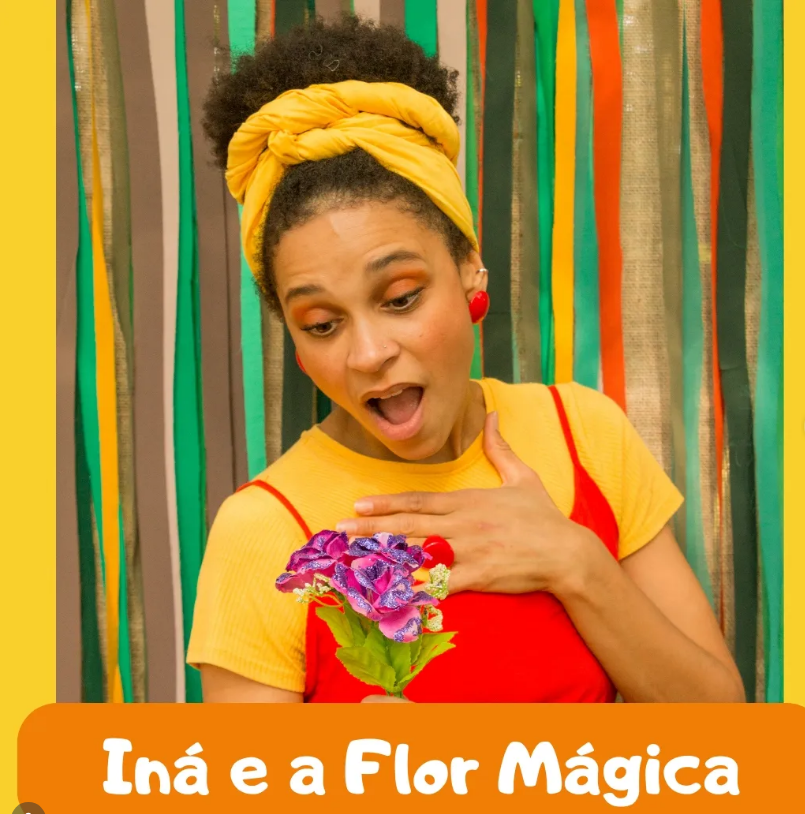 Fernanda Salla em cena no espetáculo Iná e a Flor Mágica